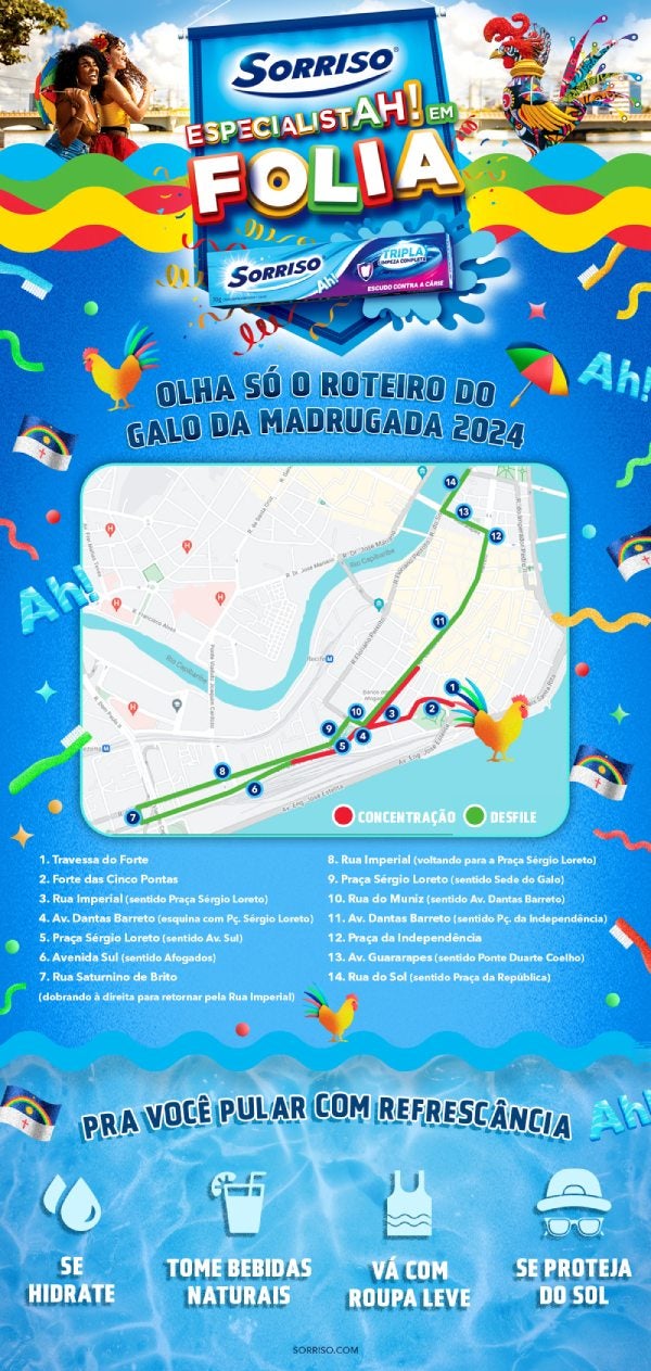 infográfico sobre o roteiro dos trios elétricos do galo da madrugada 